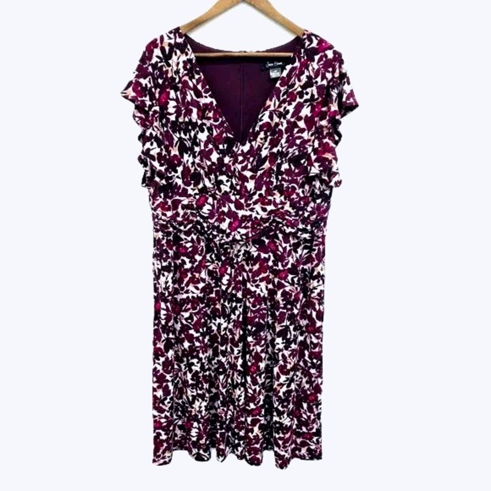 Jessica Howard Purple Floral V-Neck Flutter‎ Sleeve Fit Flare Dress Womens 16W